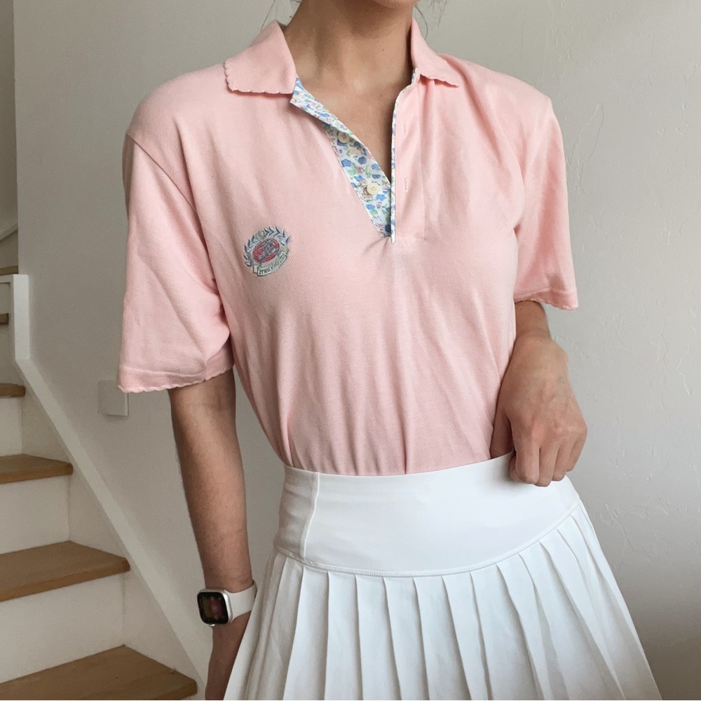 Burberry’s Vintage Light Pastel Pink Floral Polo Short Sleeve Collared Shirt